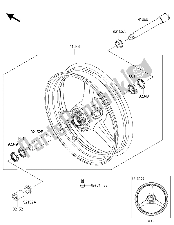 All parts for the Front Hub of the Kawasaki Ninja ZX 10R 1000 2015