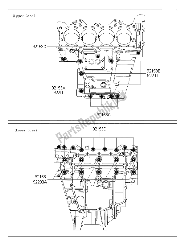 All parts for the Crankcase Bolt Pattern of the Kawasaki Ninja ZX 6R ABS 600 2015