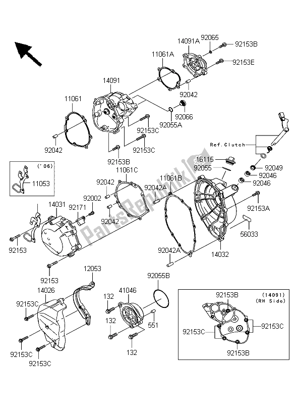 Todas as partes de Tampa Do Motor do Kawasaki Ninja ZX 10R 1000 2006