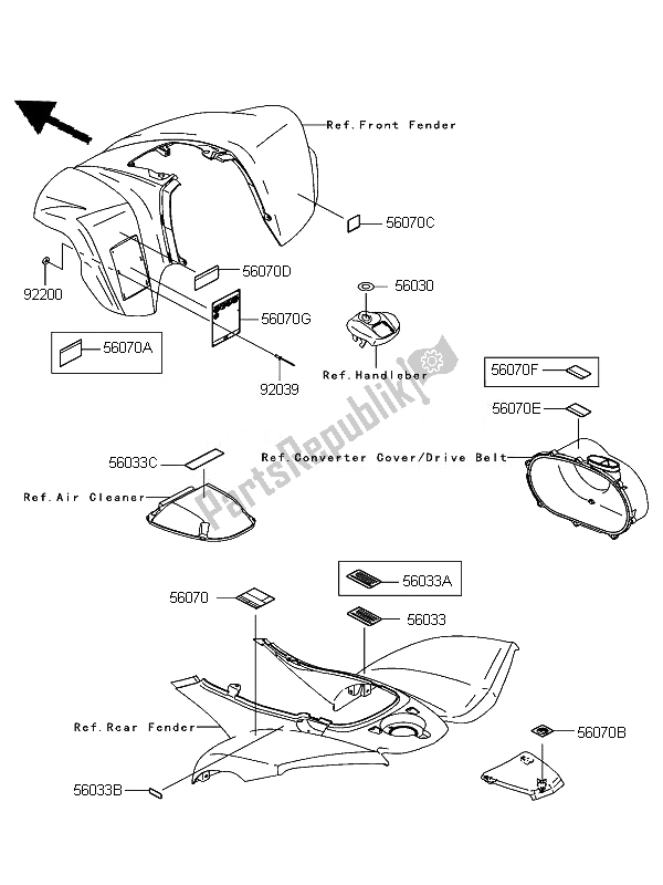 Alle onderdelen voor de Etiketten van de Kawasaki KFX 700 KSV 700B7F 2007