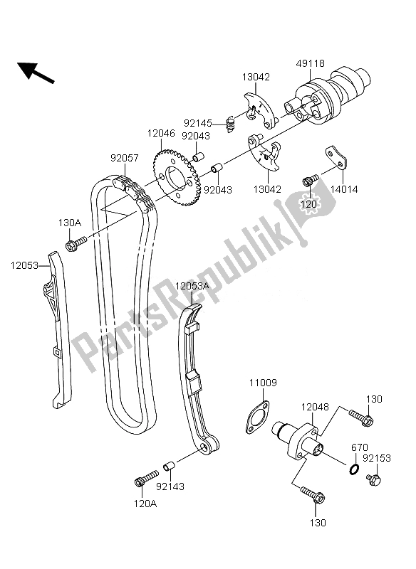 All parts for the Camshaft & Tensioner of the Kawasaki KVF 360 2007