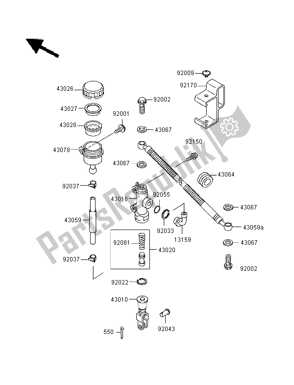 Toutes les pièces pour le Maître-cylindre Arrière du Kawasaki KLR 650 1996