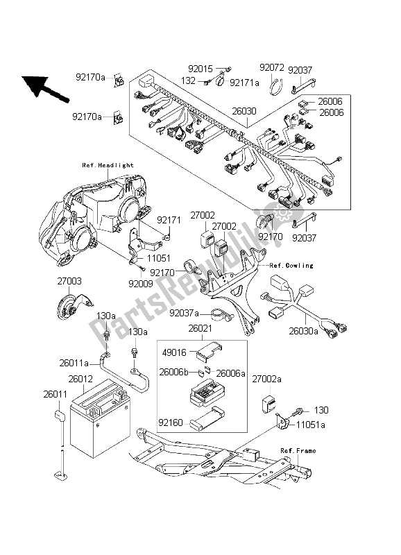 Alle onderdelen voor de Chassis Elektrische Apparatuur van de Kawasaki Ninja ZX 6R 600 2001