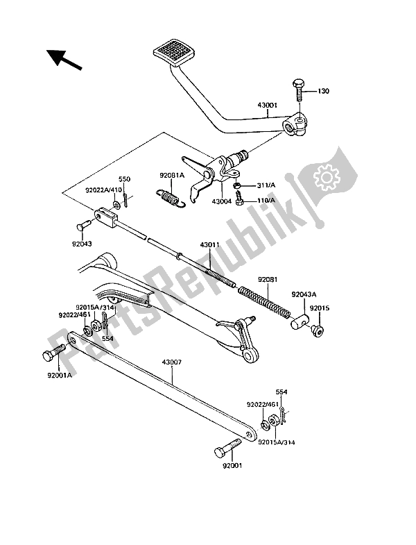 All parts for the Brake Pedal of the Kawasaki GT 550 1986