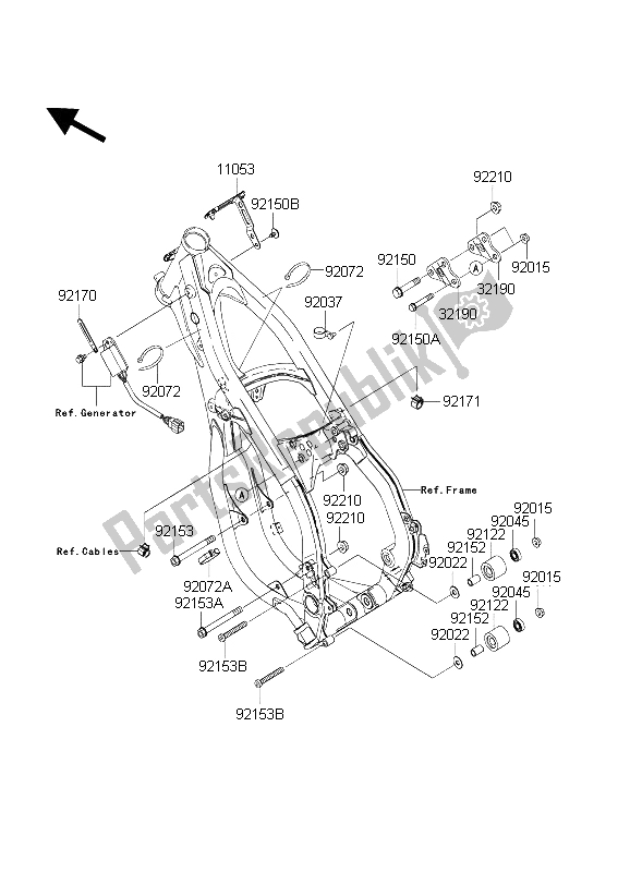 All parts for the Frame Fittings of the Kawasaki KX 250 2004