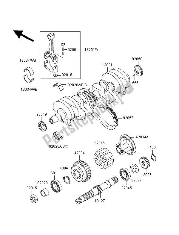 All parts for the Crankshaft of the Kawasaki Zephyr 550 1998