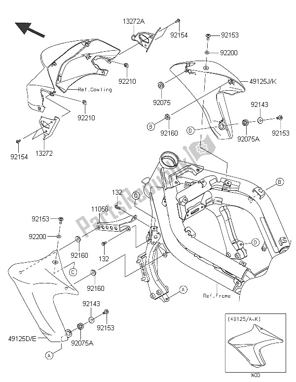 All parts for the Shroud of the Kawasaki ER 6N ABS 650 2016