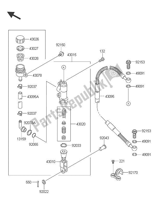 All parts for the Rear Master Cylinder of the Kawasaki KX 65 2016