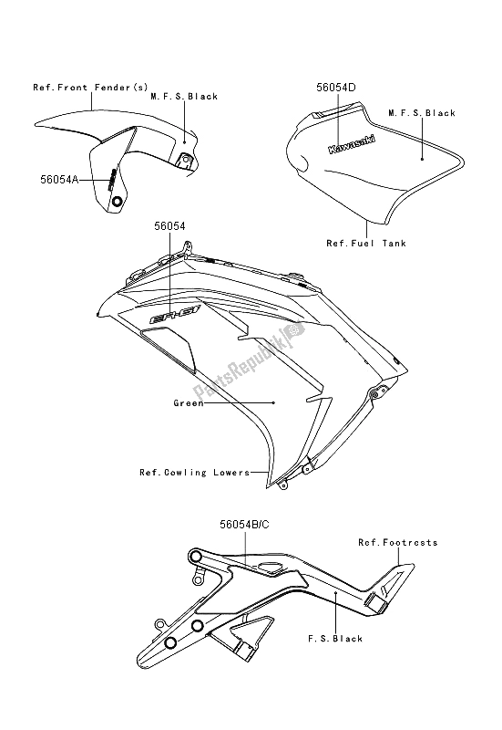 All parts for the Decals (green) of the Kawasaki ER 6F ABS 650 2013