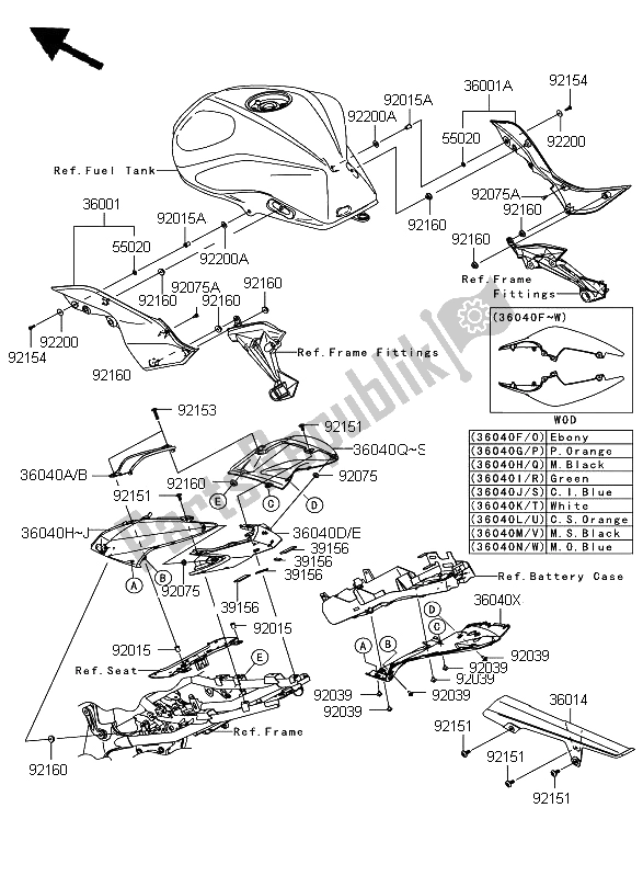 Tutte le parti per il Coperture Laterali E Copertura A Catena del Kawasaki Z 750 ABS 2009