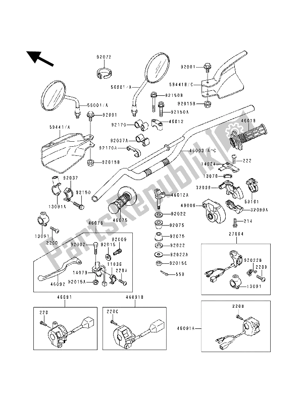 All parts for the Handlebar of the Kawasaki KDX 125 1991