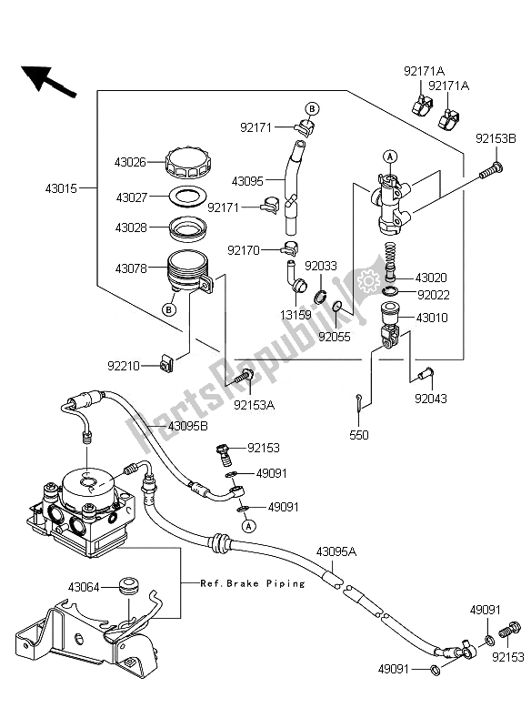 All parts for the Rear Master Cylinder of the Kawasaki ER 6N ABS 650 2011