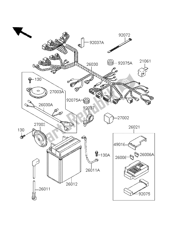 Tutte le parti per il Equipaggiamento Elettrico Del Telaio del Kawasaki EN 500 1996