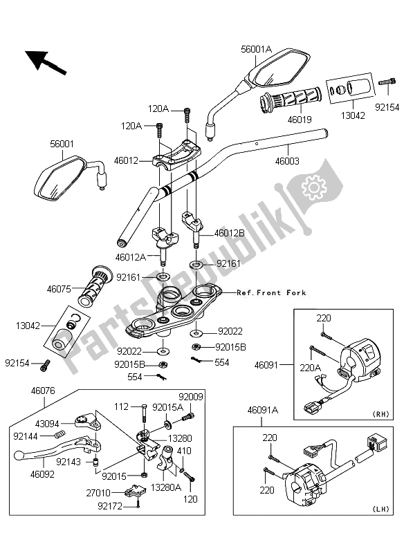 Alle onderdelen voor de Stuur van de Kawasaki ER 6N ABS 650 2011