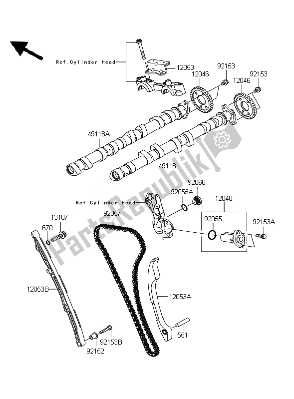 All parts for the Camshaft & Tensioner of the Kawasaki ZZR 1400 2007