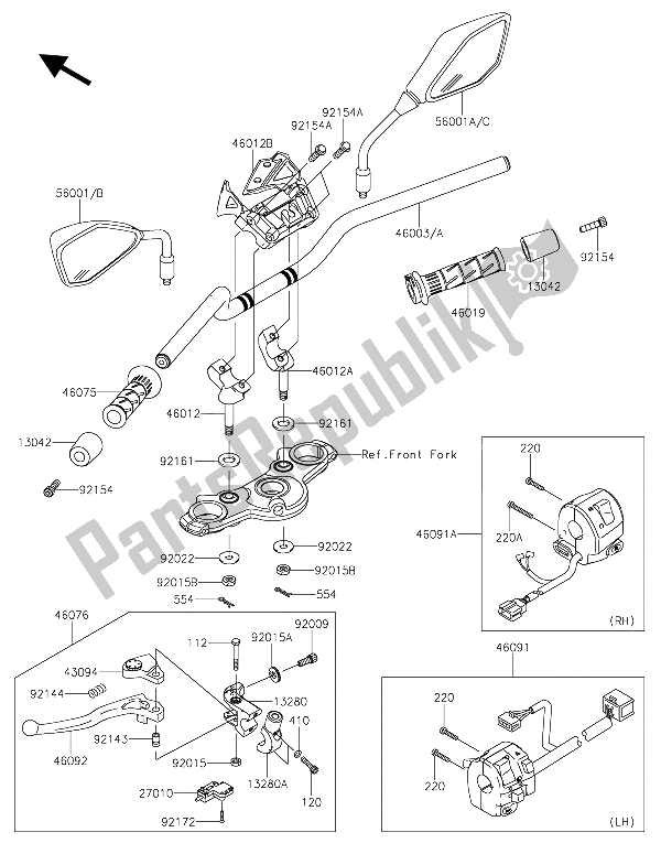 All parts for the Handlebar of the Kawasaki ER 6N 650 2015