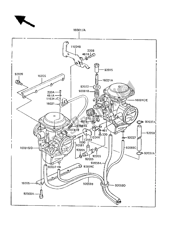 All parts for the Carburetor of the Kawasaki GPZ 305 Belt Drive 1988