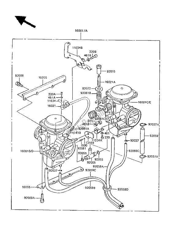 All parts for the Carburetor of the Kawasaki GPZ 305 Belt Drive 1988