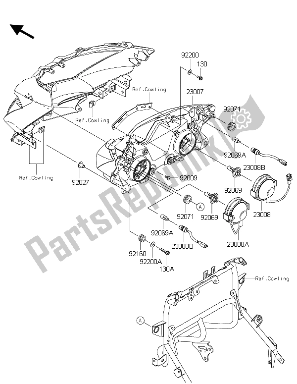 Tutte le parti per il Fari (s) del Kawasaki Versys 650 ABS 2015