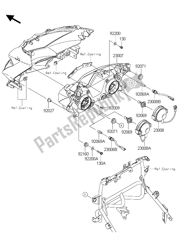 Tutte le parti per il Fari (s) del Kawasaki Versys 650 ABS 2015