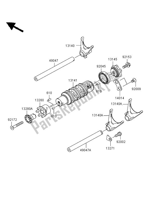 All parts for the Gear Change Drum & Shift Fork(s) of the Kawasaki ER 6N ABS 650 2006