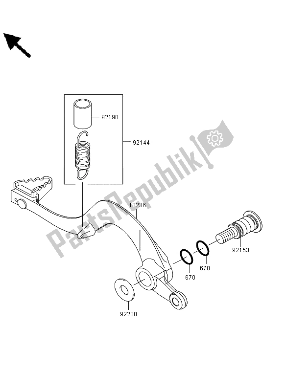 Alle onderdelen voor de Rempedaal van de Kawasaki KLX 450R 2009
