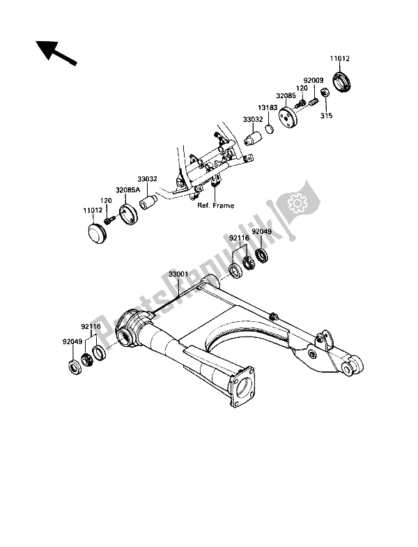 All parts for the Swingarm of the Kawasaki Voyager XII 1200 1988