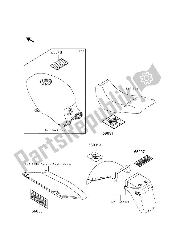 All parts for the Labels of the Kawasaki GPZ 500S UK 1995