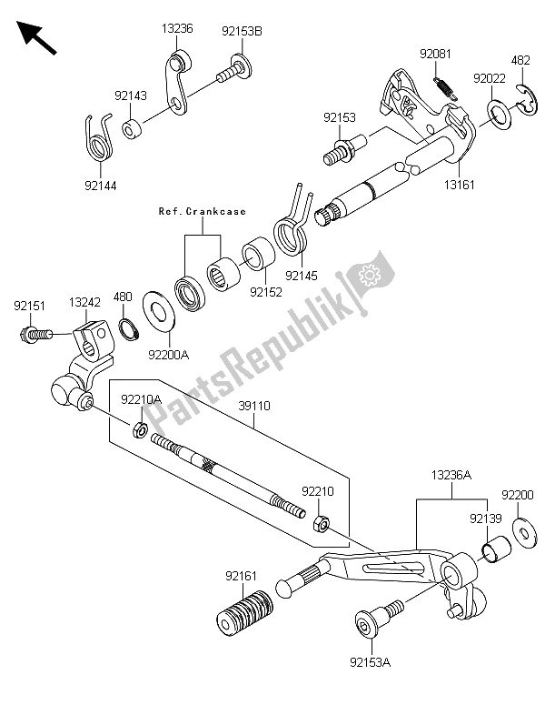 All parts for the Gear Change Mechanism of the Kawasaki Z 1000 2013