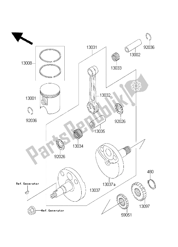 All parts for the Crankshaft & Piston of the Kawasaki KX 65 2003