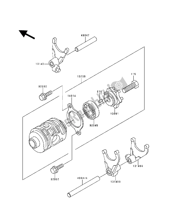 All parts for the Change Drum & Shift Fork of the Kawasaki KDX 200 1993