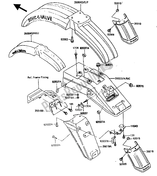 All parts for the Fender of the Kawasaki KLR 600 1985