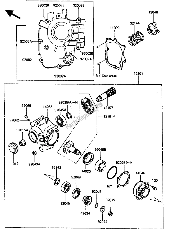 Alle onderdelen voor de Kegeltandwiel Vooraan van de Kawasaki ZL 600 1987