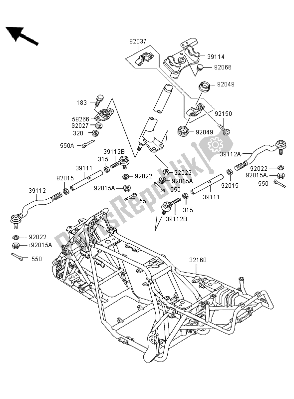 All parts for the Frame of the Kawasaki KLF 300 2003