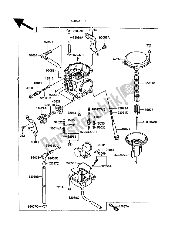 Toutes les pièces pour le Carburateur du Kawasaki KLR 650 1988