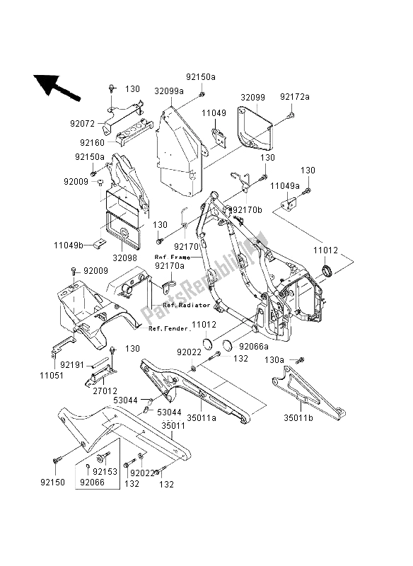 All parts for the Frame Fittings of the Kawasaki VN 800 Classic 2003