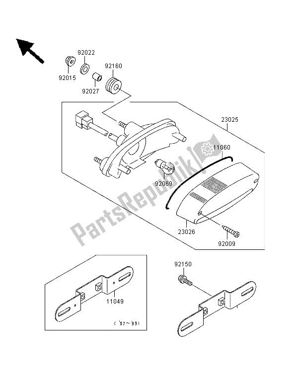 Toutes les pièces pour le Feu Arrière du Kawasaki ER 500 1999