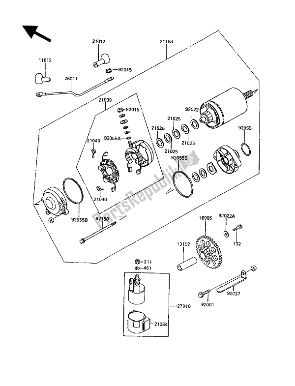 All parts for the Starter Motor of the Kawasaki 1000 GTR 1992