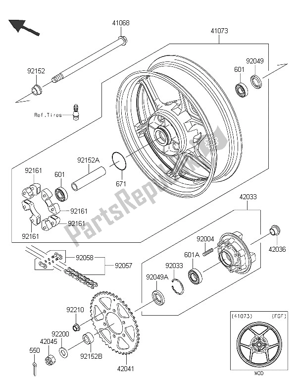 All parts for the Rear Hub of the Kawasaki ER 6F ABS 650 2016