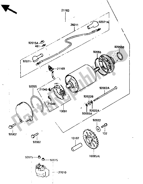 All parts for the Starter Motor of the Kawasaki GPZ 900R 1985