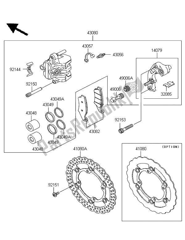 All parts for the Front Brake of the Kawasaki KX 125 2008