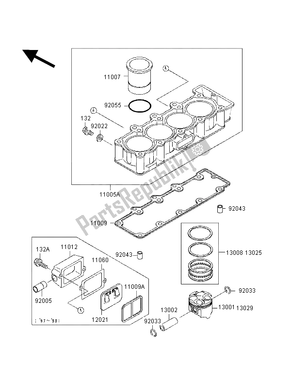 All parts for the Cylinder & Piston of the Kawasaki ZXR 400 1998