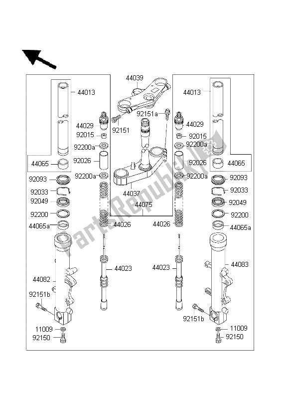 All parts for the Front Fork of the Kawasaki Ninja ZX 9R 900 2001