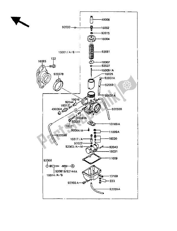 All parts for the Carburetor of the Kawasaki KMX 125 1988