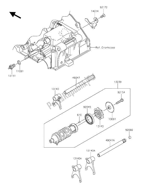 All parts for the Gear Change Drum & Shift Fork(s) of the Kawasaki Z 300 2015