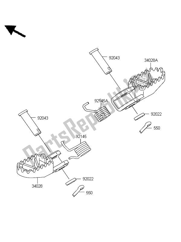 All parts for the Footrests of the Kawasaki KX 65 2012