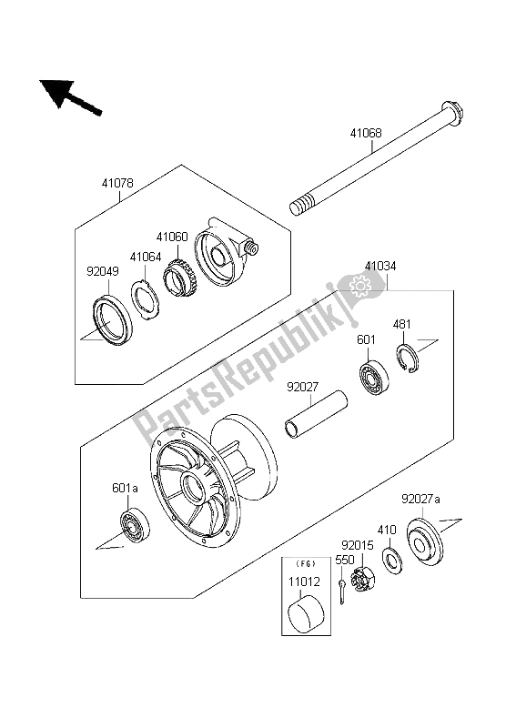 All parts for the Front Hub of the Kawasaki KLR 650 1995