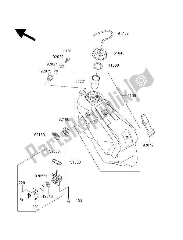 All parts for the Fuel Tank of the Kawasaki KX 250 2001