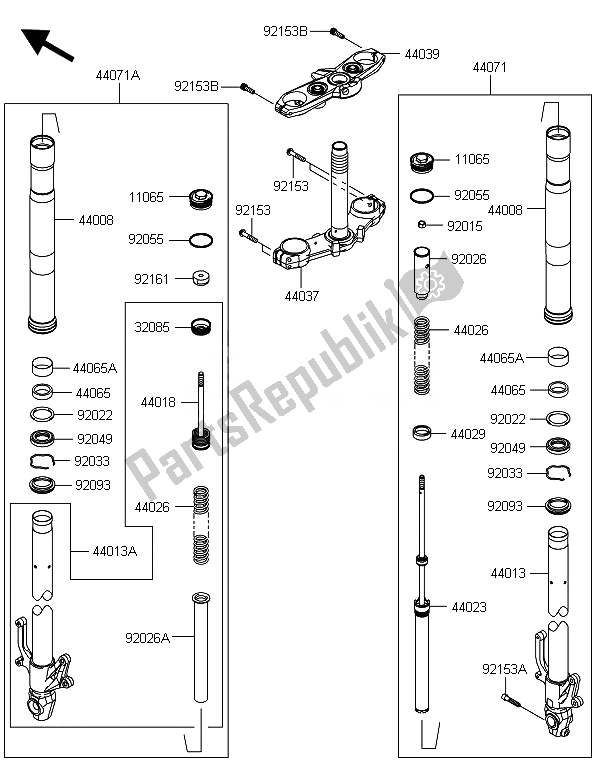 All parts for the Front Fork of the Kawasaki Z 800E Version 2014