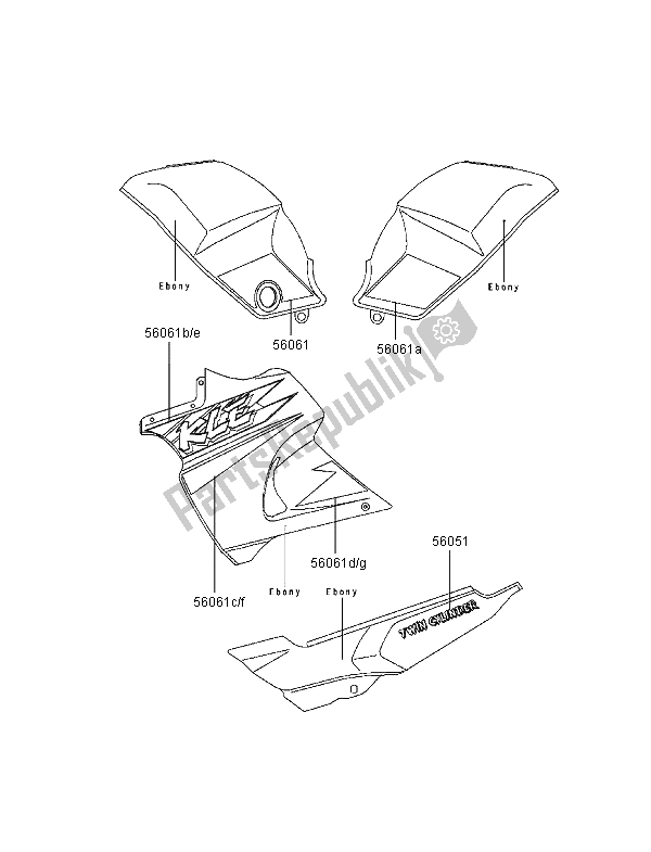 Tutte le parti per il Decalcomanie (ebano) del Kawasaki KLE 500 1996